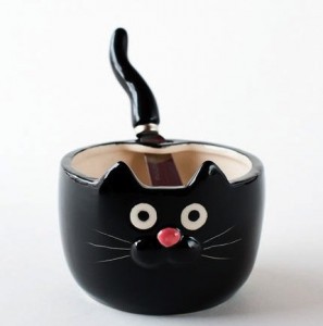Black Cat Dip / Condiments or Appetizer Bowl with Spreader Knife, Adorable