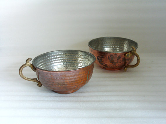 vintage copper bowls pair